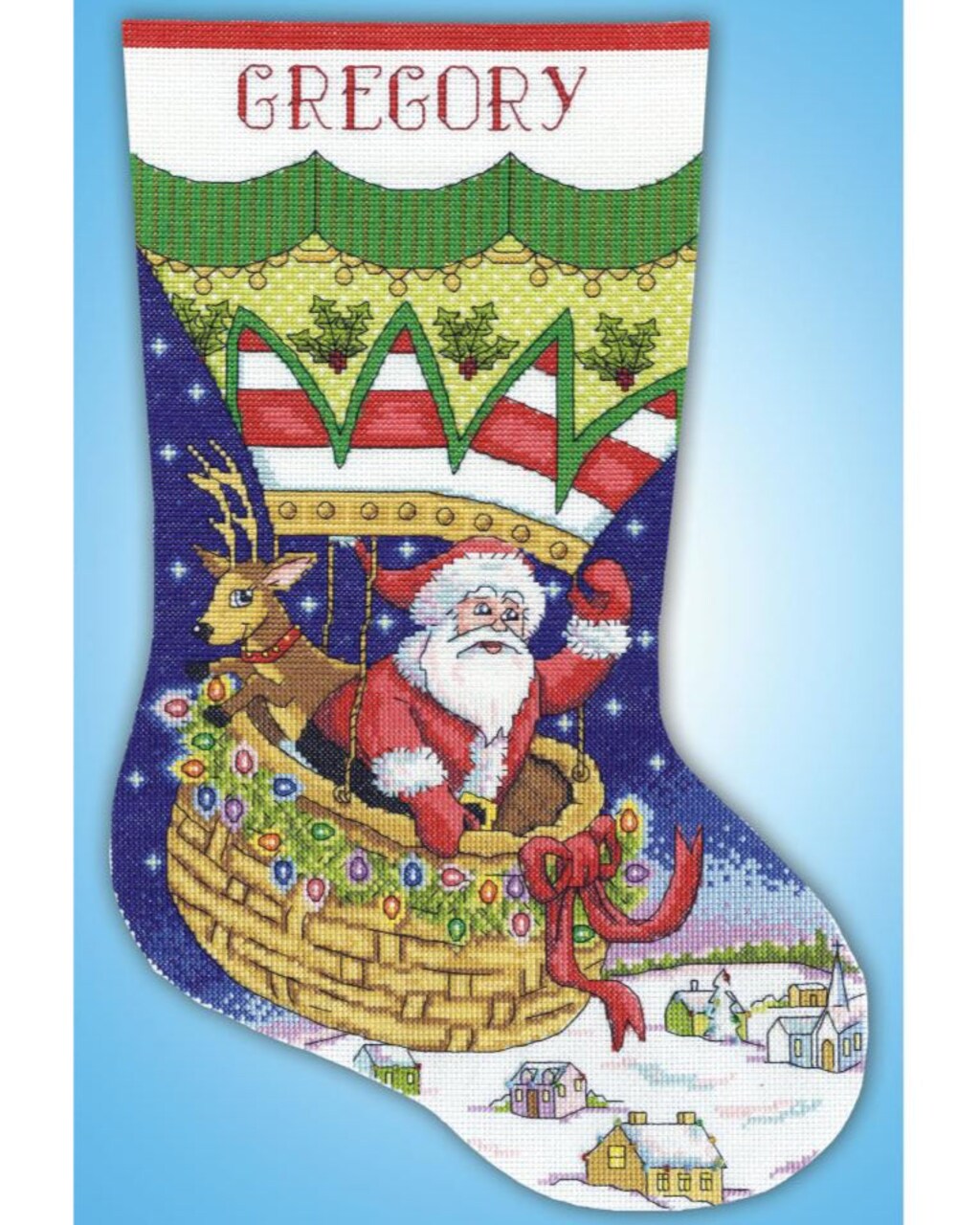 DIY Design Works Balloon Ride Christmas Counted Cross Stitch Stocking Kit
